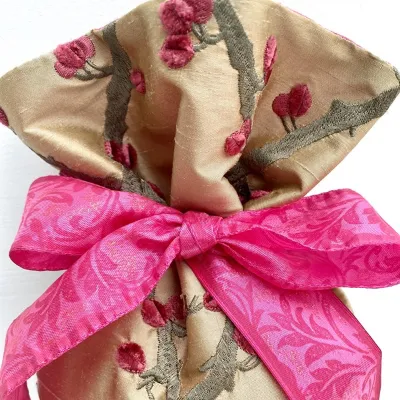 Golden Brown Silk Embroidered Gift Bag Ribbon 1