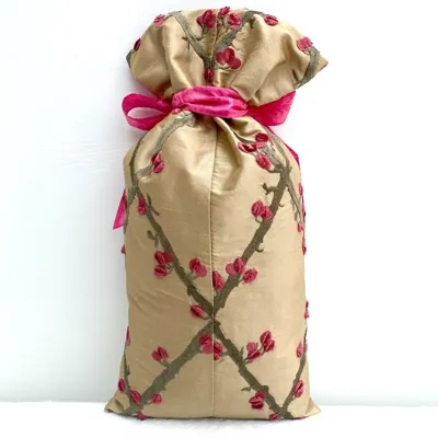 Golden Brown Silk Embroidered Gift Bag Back 5