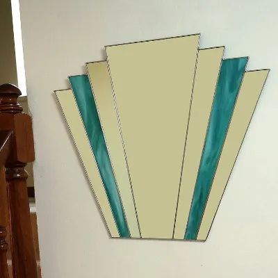 Hand Crafted 1930s Style teal stained glass mirror