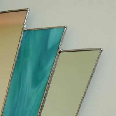 Hand crafted vintage style teal stained glass mirror