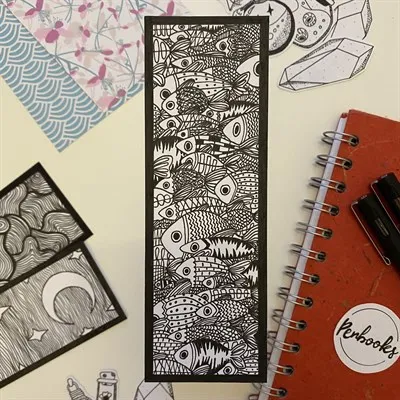 Hand Illustrated Fish School Bookmark