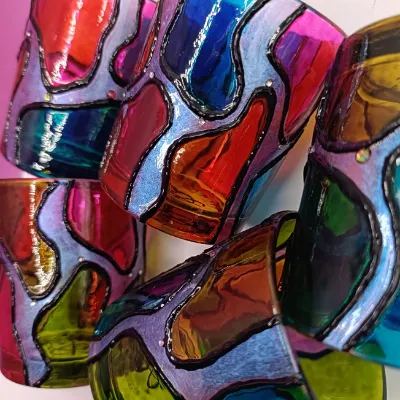 Hand Painted Glass Votive Candle Holders 6