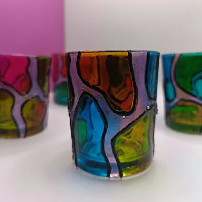Hand Painted Glass Votive Candle Holders 7