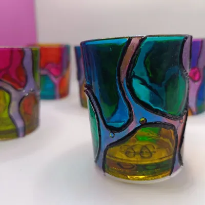 Hand Painted Glass Votive Candle Holders 9