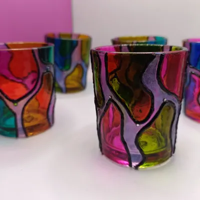 Hand Painted Glass Votive Candle Holders 10