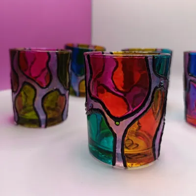 Hand Painted Glass Votive Candle Holders 11