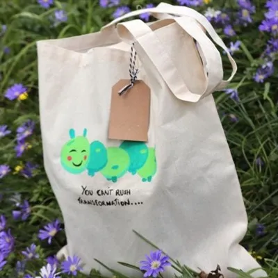 Hand painted tote bag- Caterpillar