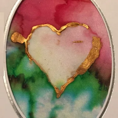 Hand-painted unique Silk Heart-cards 8