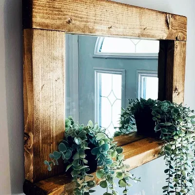 Handcrafted Wooden Mirrors With A Shelf 3