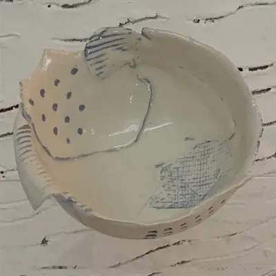 Handmade blue bowl with crackled glaze