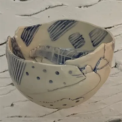 Handmade ceramic blue bowl side 2