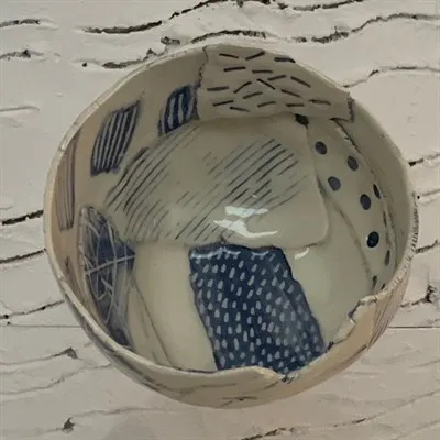 Handmade ceramic blue bowl top