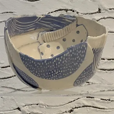 Handmade ceramic bowl blue and white 