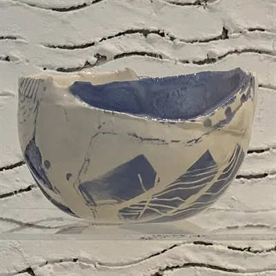 Handmade ceramic bowl blue and white 