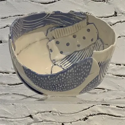 Handmade ceramic bowl blue and white 