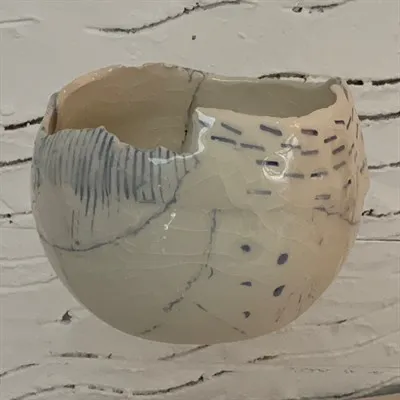 Handmade ceramic bowl crackled glaze