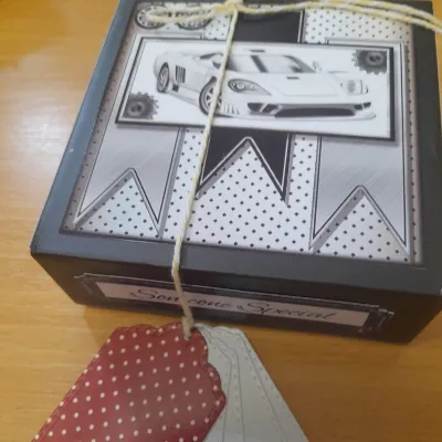 Handmade gift box with lid and tag Car. 1