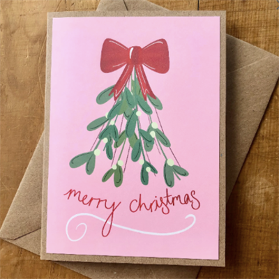 Handmade Pink Mistletoe Card by CardsbyAliceUK