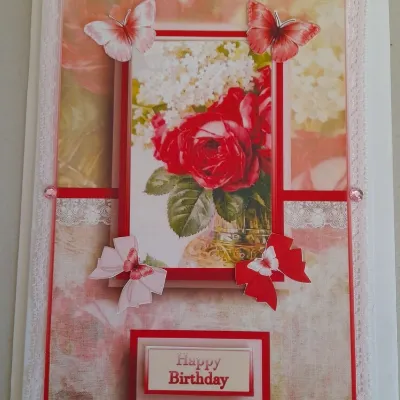 Happy Birthday Flowers lace hand made ca 2