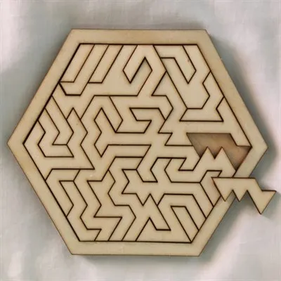 Hexagonal Geometric Wooden Tray Puzzle piece removed