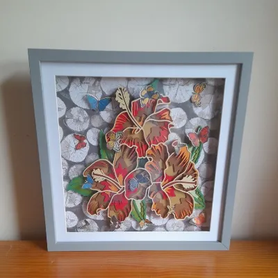 Hibiscus flowers  Butterflies shadow box 1