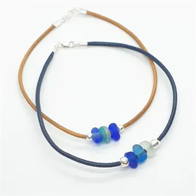 Leather & sea glass anklet