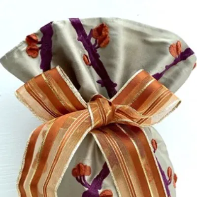 Light Gold Embroidered Silk Gift Bag Ribbon 6