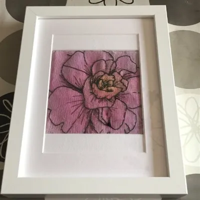 Large framed Camellia watercolour embroidery