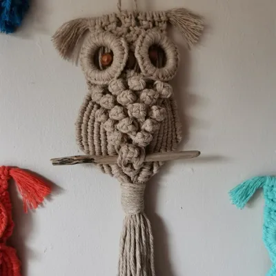 Macramé Owl Wall Hanging Cotton Cord. 8