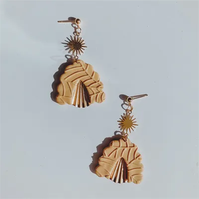 Neutral Patterned Gold Sun Earrings 1