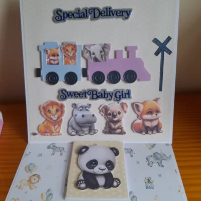 New Baby Girl train Easel  Card. 1
