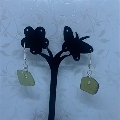 Olivia Green sea glass Dangle Earrings natural light 1