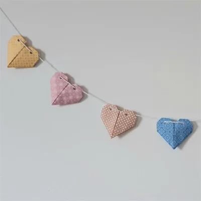 Close up of origami heart garland