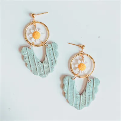 Pastel Blue Arch And Daisy Hoop Earrings 1