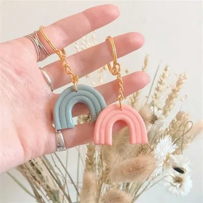 Pastel boho chunky rainbow keychain duo