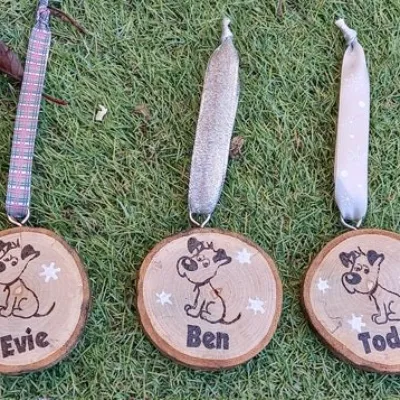 Personalised Doggy Wood Slice Hanging  x 7