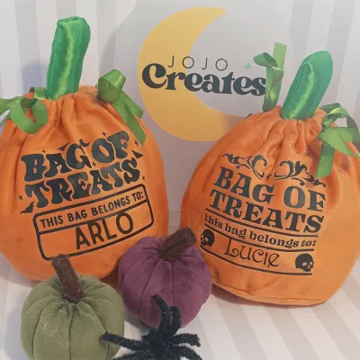 Personalised Pumpkin Orange Velvet Bag 1