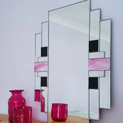 Pink & black Art Deco rectangular mirror