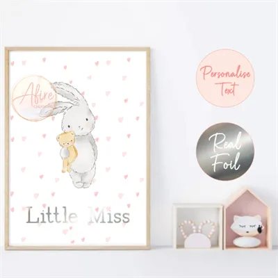 Pink Bunny Personalised Foil Print