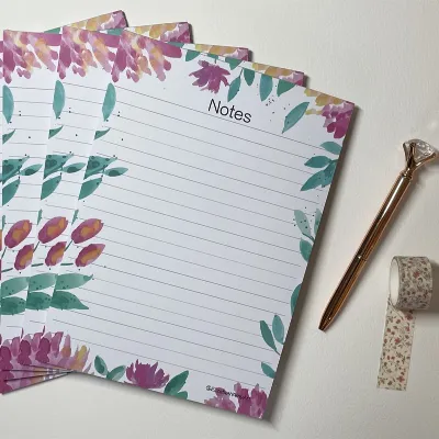 Pink Flowers Notes Notepad Desk pad 1