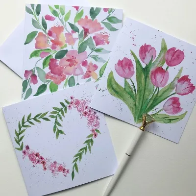 Pink Pack of 3 Greetings Cards