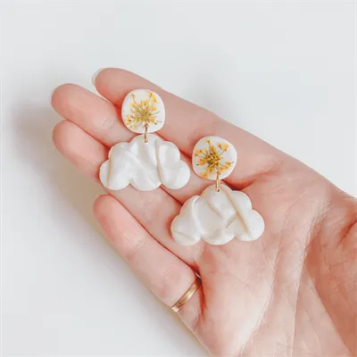 Pressed Flower Cloud Dangle Earrings 1