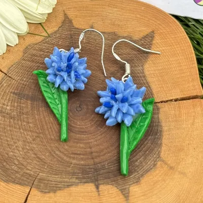 Pretty Blue Cornflower Earrings 1