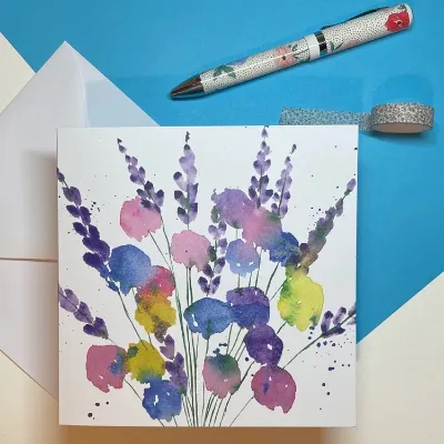 Sweet peas and Lavender Flowers Card