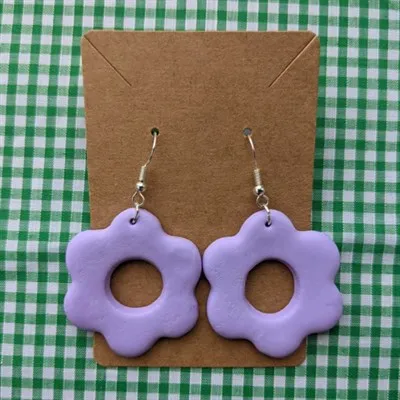 Purple Flower Polymer Clay Earrings