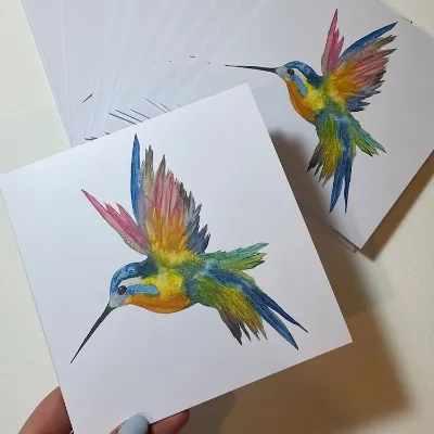Rainbow Hummingbird greetings card - wat 1
