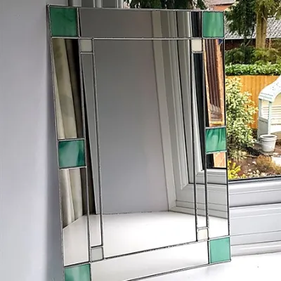 1930s style Art Deco Green/Cream stained glass mirror