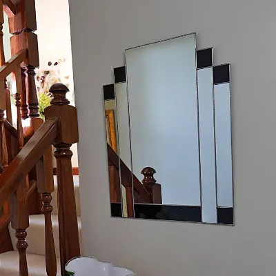 Rectangular Art Deco wall mirror in black stained glass