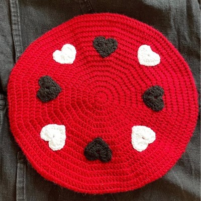 Red Beret With Hearts by double crochet that