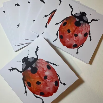 Red Ladybird greetings card - watercolou 3